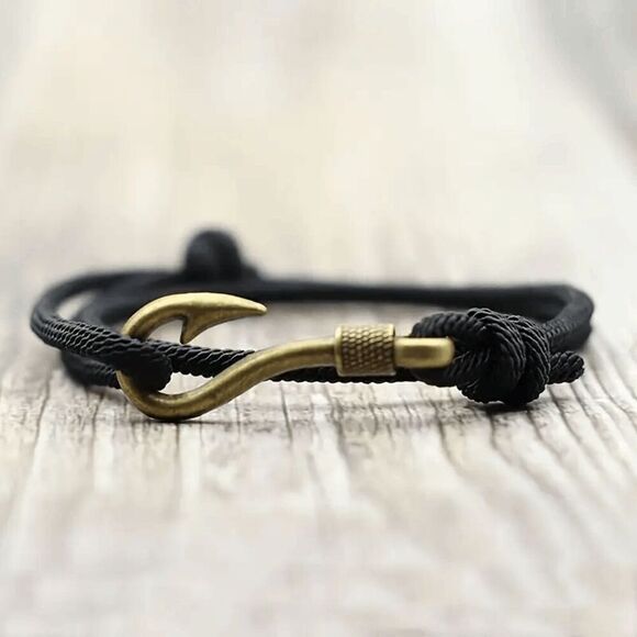 Fish Hook Double Layer Rope Unisex Bracelet - Picture 1 of 4